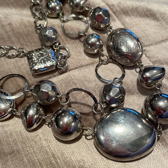 Chunky Silver 3 Layer Multi Shape Necklace - Picture 3 of 3